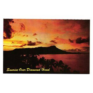 Vintage Hawaiian Postcard Sunrise Over Diamond Head Airmail Vacation Island